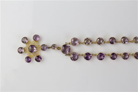 Collana vittoriana in oro rosa 9kt, gr complessivi 27.35, con ametiste di...