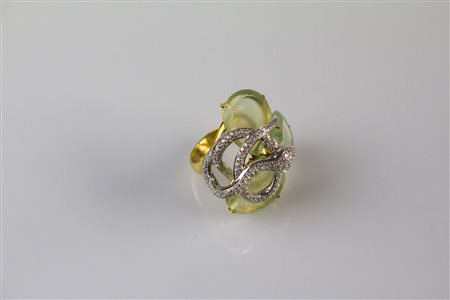 Anello in oro, gr 18.5. Diamanti cts 1.10 e fluorite. Firmati leaderline. . ....