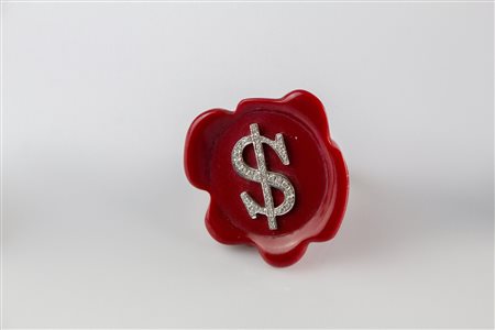 Anello in ceramica rossa, oro, gr 2.7. Diamanti cts 0.40. Firmato leaderline....