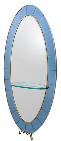 CRISTAL ART Uno specchio da ingresso, anni '50. Ottone, cristallo colorato...