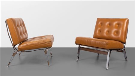 ICO PARISI Due poltrone "856" per CASSINA, 1958. Acciaio, legno di teak,...