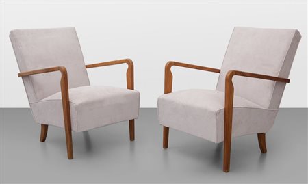 CASSINA (UFFICIO TECNICO)Due poltrone "401", fine anni '40. Gambe e braccioli...