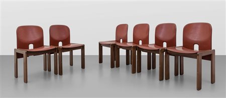 AFRA E TOBIA SCARPA Sei sedie "121" per CASSINA, 1965. Legno di noce,...