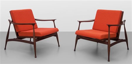 FRATELLI REGUITTI Due poltrone "Lord", 1959. Legno di palissandro, cuscini...