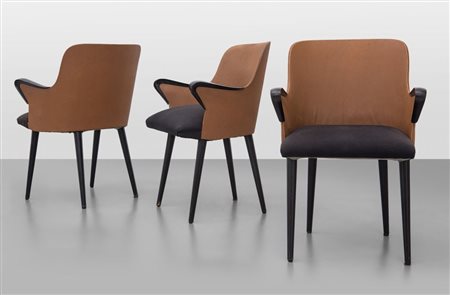 BORSANI OSVALDOTre poltroncine "P38" per TECNO, 1954. Legno di mogano,...