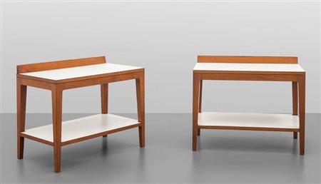 GIO PONTI Due comodini, anni '50. Legno di noce, formica. Cm 56 (h) x 70 x...