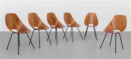 VITTORIO NOBILISei sedie "Medea" per FRATELLI TAGLIABUE, 1955. Ferro...