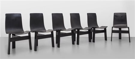 ANGELO MANGIAROTTI Un insieme di sei sedie "Tre 3" per SKIPPER, 1978. Legno...