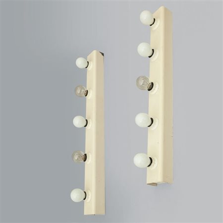 GINO SARFATTI Due lampade a parete "50" per ARTELUCE, 1968. Lamiera di ferro...