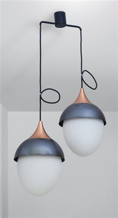 STILNOVO Una lampada a sospensione "1263", anni '60. Rame spazzolato,...