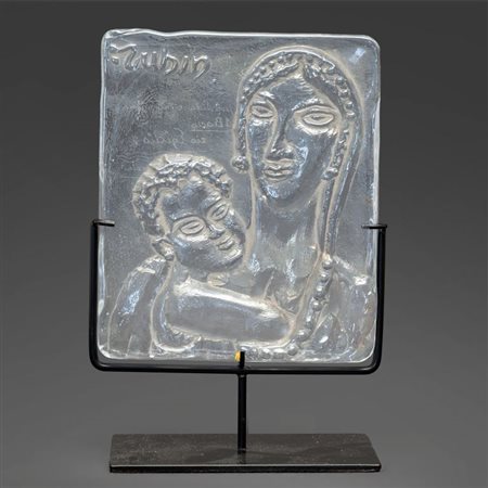 RUBIN REUVENUna piastra in cristallo con figura di maternità, 1998.Dedica...