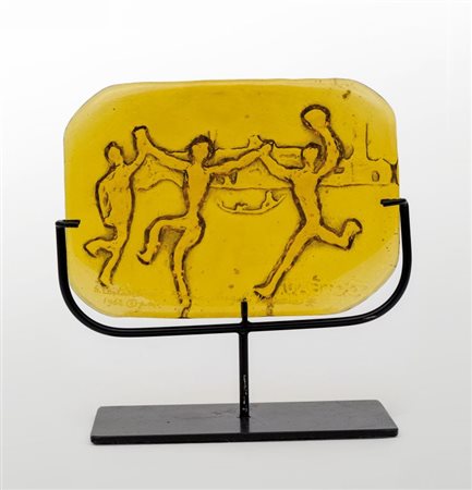 JEAN COCTEAU, FUCINA DEGLI ANGELIUna piastra in vetro ambra trasparente, con...