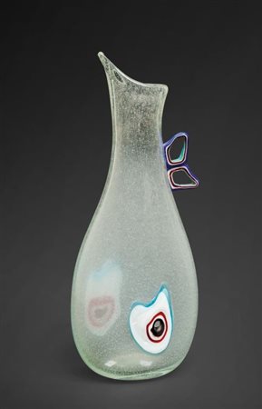 ANZOLO FUGA, A.VE.M. Un vaso in vetro a bollicine con anelli e murrine...