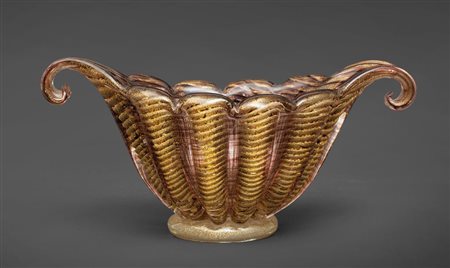 ERCOLE BAROVIERUna coppa di vetro "Cordonato oro anni '50. Cm 12 (h) x 26 x...