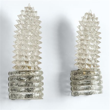 ERCOLE BAROVIER Due lampade a parete, BAROVIER & TOSO, anni '40. Ottone,...