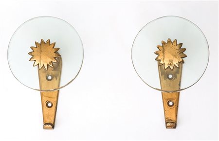 DUE APPENDIABITI, anni "40. Ottone, cristallo molato. Altezza cm 17,...