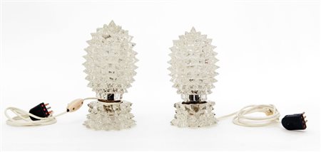 BAROVIER & TOSODue lampade da tavolo, anni '40. Vetro "Rostrato". Altezza cm 23.