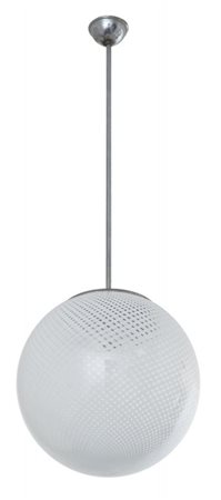 UNA LAMPADA A SOSPENSIONE, anni "40. Metallo nichelato, vetro "reticello"....
