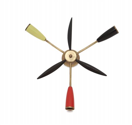 UNA LAMPADA A PLAFONE, anni "50. Ottone, lamierino verniciato, plastica....