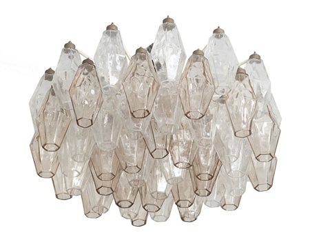 VENINI Due lampade a plafone, anni '60. Metallo verniciato, vetro a poliedri....