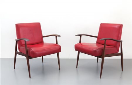 FRAMAR (Editore)due poltroncine, circa 1959. Legno di teak, imbottiture...