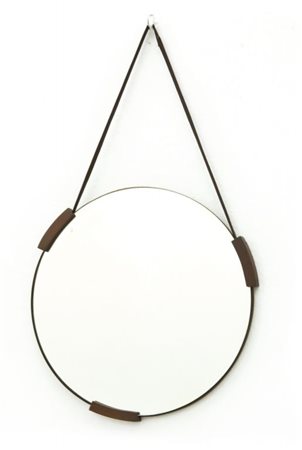 UNO SPECCHIO DA PARETE, anni "60. Legno di teak tinto all"anilina, cristallo...