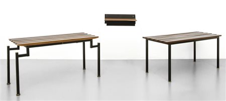 DUE PANCHE E UN PORTA TELEFONO PENSILE, anni "60. Tubo di ferro verniciato,...