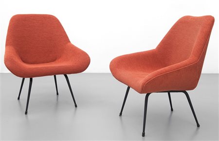 DUE POLTRONCINE, anni "60Strutture in legno, gambe in acciaio tubolare...