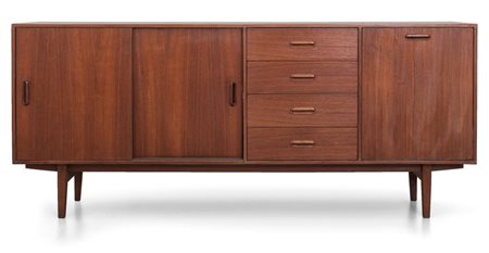 UNA CREDENZA, anni '60. Legno di teak, legno impiallacciato in teak. Cm 86...