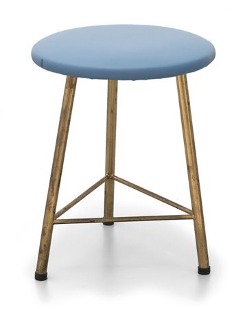 UNO SGABELLO, anni '60.Ottone, seduta imbottita rivestita in...