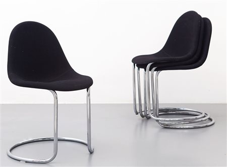 GIOTTO STOPPINO Quattro sedie impilabili "Maia" per BERNINI, 1969. Tubo di...