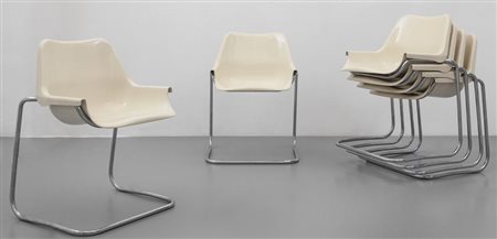 ALDO BARBIERI Sei sedie "Dany" per ROSSI DI ALBIZZATE, 1973. Acciaio cromato,...