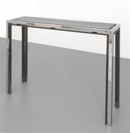 ROMEO REGA Una console, anni '70. Ottone cromato, ottone, cristallo bronzato....