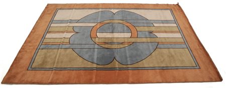 UN TAPPETO, anni 60. Lana tessuta con procedimento industriale. Cm 290 x 190,