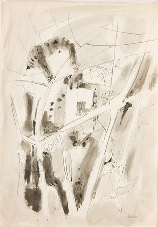 Enrico Paulucci, Positano, 1961 Acquarello e china su carta, cm. 49x35 Firma...