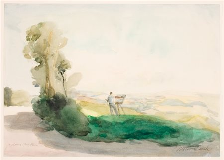 Maceo Casadei, Pittore sul vero, Acquerello su carta, cm. 34x48 Firma in...