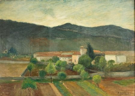 Riccardo Virgilio, Colline di Rovereto, Olio su tela, cm. 50x70 Firma in...