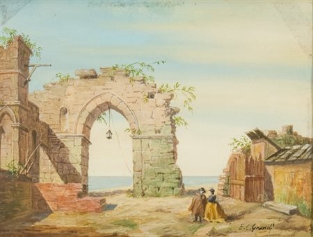 E.C. Grandi, Senza titolo, Acquarello su carta, cm. 17x24 Firma in basso a...