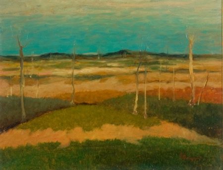 Giacomo Bergomi, Senza titolo, 1963 Olio su tavola, cm. 39x50 Firma sul retro.