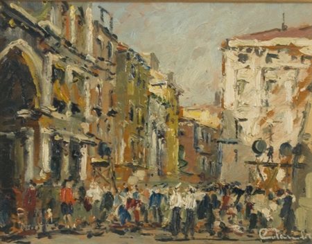 Gianni Colombo, Il Canal Grande, Olio su tavola, cm. 27x38 Firma in basso a...
