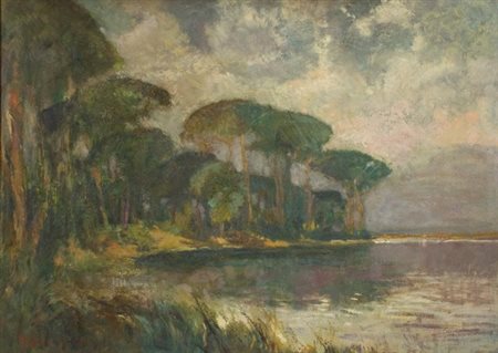 Antonio Coceani, Punta di Belvedere, scirocco in laguna, Olio su tavola, cm....