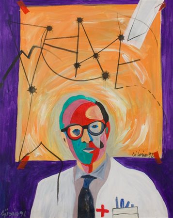 Mario Di Iorio, Il Dottor Bellato, 1992 Olio su tela, cm. 100x80 Firma in...