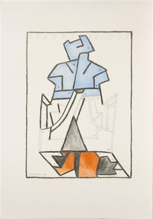 Bruno Chersicla, Figura d'acqua, 1987 Tecnica mista su carta, cm. 70x50 Firma...
