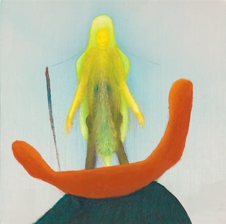 Giuliano Guatta, L'eroe preteso, 2005 Olio su tavola, cm. 30x30 Firma sul retro.