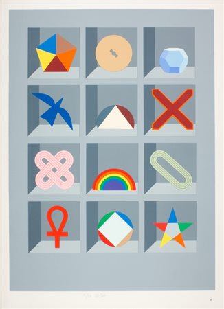 Lucio Del Pezzo, Senza titolo, Collage e serigrafia su carta, es. 71/150, cm....