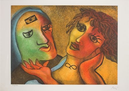 Enrico Baj, Senza titolo, Acquaforte e acquatinta su carta, es. 52/150, cm....