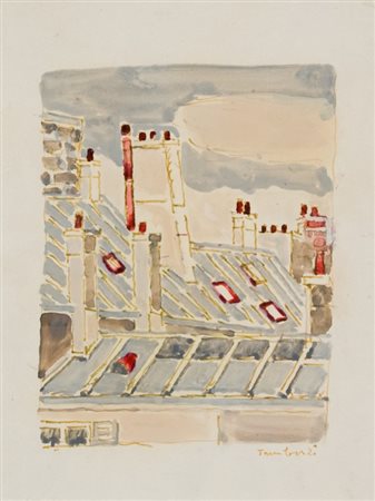 Orfeo Tamburi, Senza titolo, Tecnica mista su cartone telato, cm. 30x25 Firma...