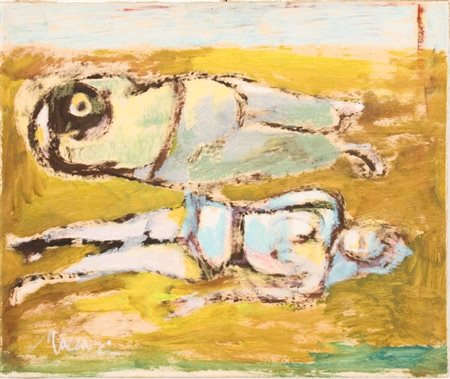 Mino Maccari, Senza titolo, 1970' Tecnica mista su carta intelata, cm. 45x55...