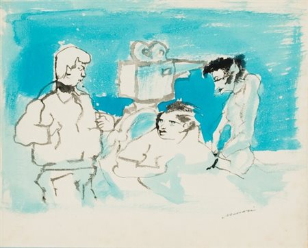 Mino Maccari, Senza titolo, Tecnica mista su carta intelata, cm. 25x30 Firma...