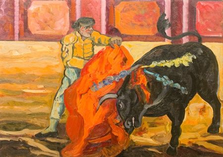 Saverio Terruso, Corrida, olio su tela, cm. 50x70 Firma in basso a destra....